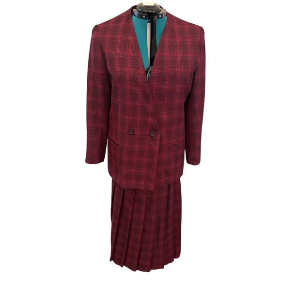 j.g.hook Jackets & Blazers - Vintage J.G.Hook Plaid 2 Piece Skirt Suit Red Pleated Skirt Jacket  One Button